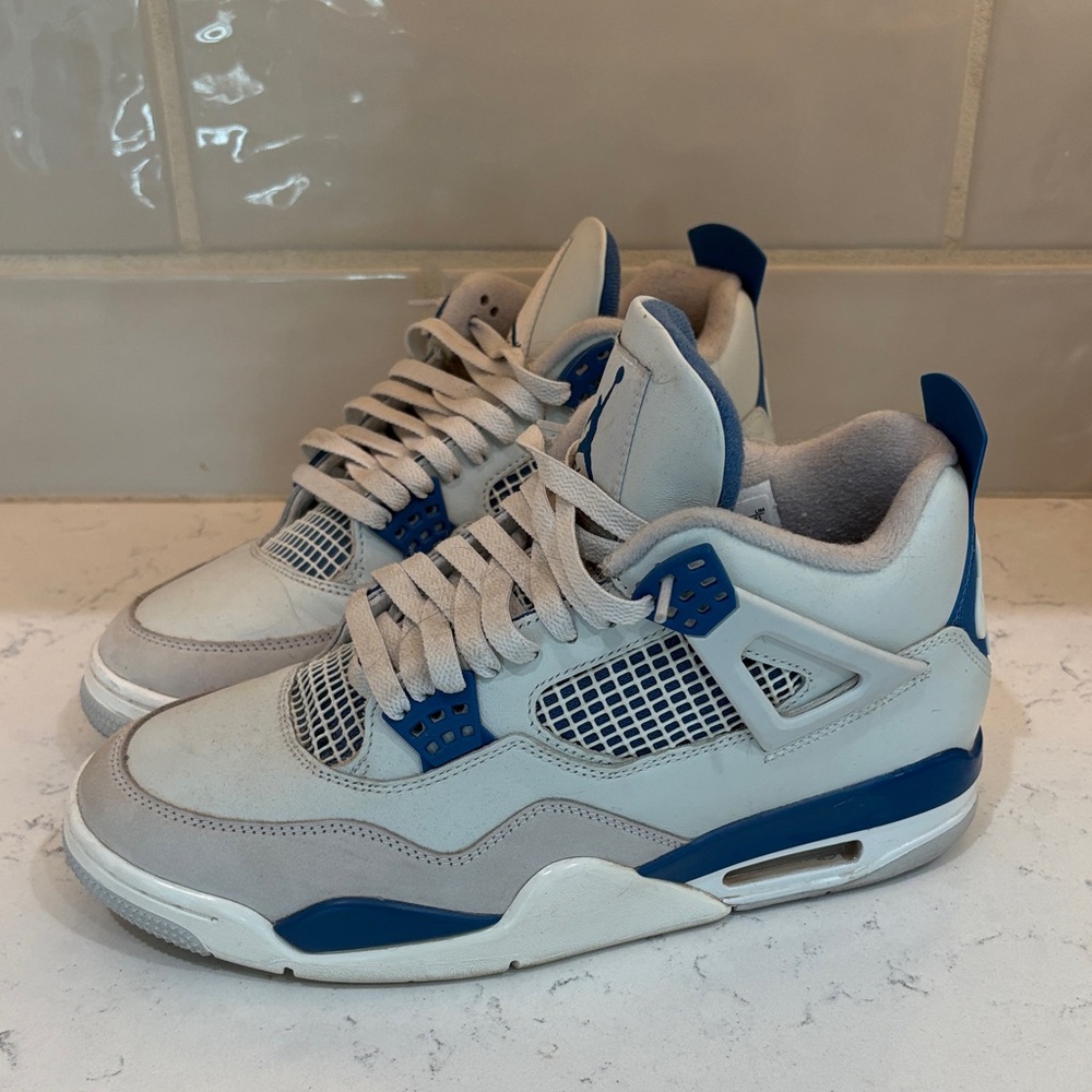 Nike White Gray Blue Air Jordan 4 Low-Top Sneakers